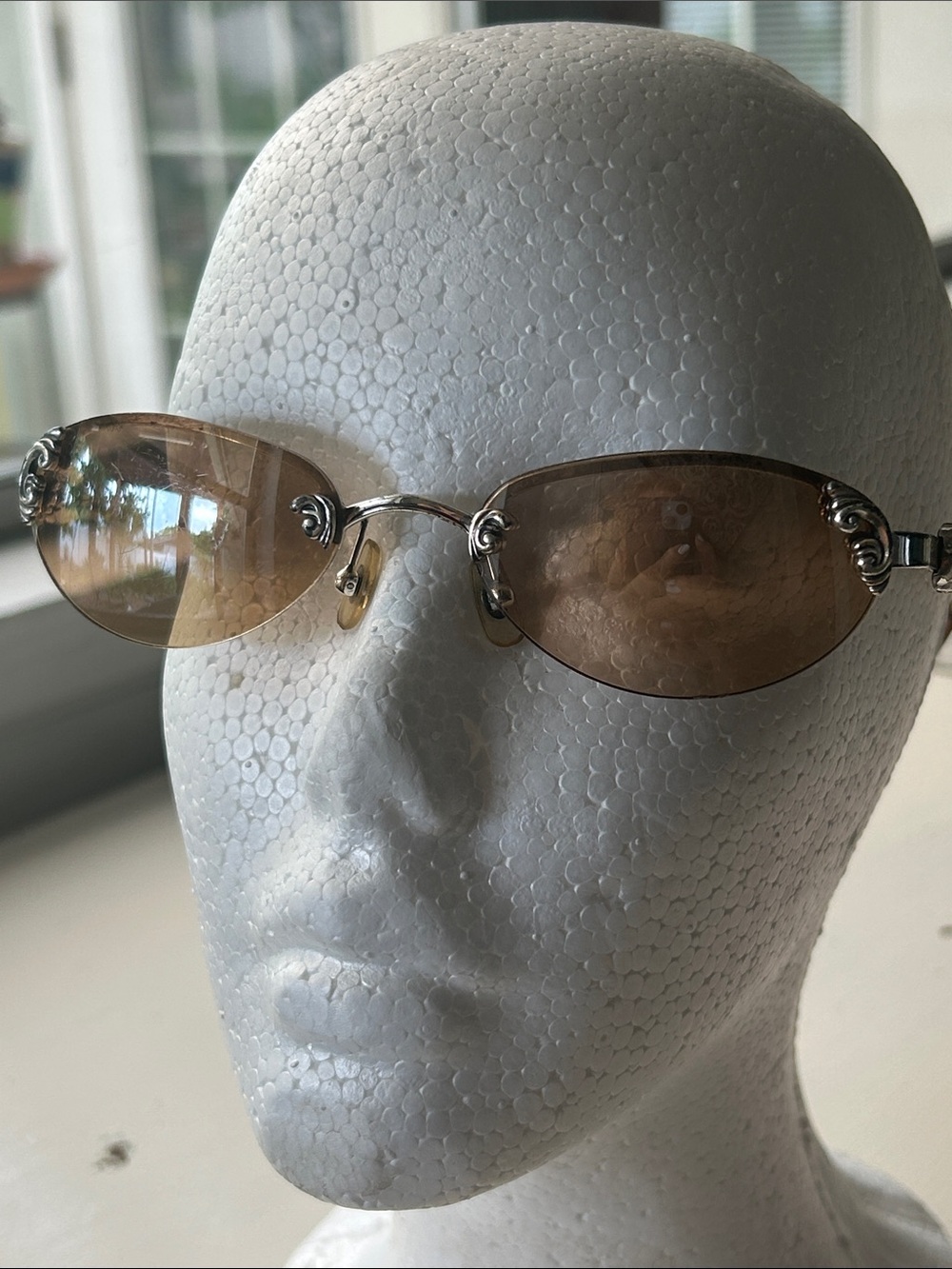 Vintage Brighton, Beautiful Mind handmade rimless sunglasses with amber lenses